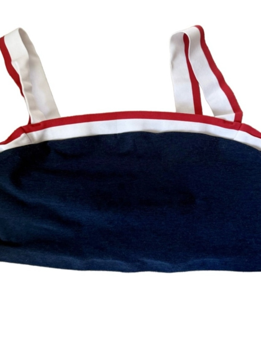 Beyond Yoga Navy Crop Bralette with Red & White Striped Straps